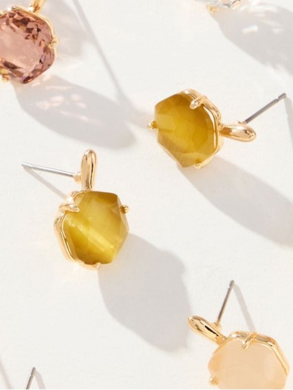 Anthropologie 14KT Gold Plated Cats Eye Earrings Post New Brown Chartreuse